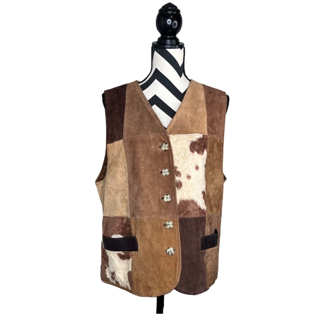 Express Vintage Sz L Patchwork Genuine Leather Western Rodeo Boho Vest